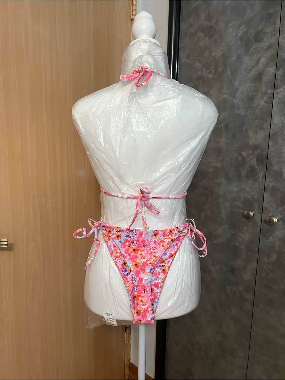 Floral Pink Triangle String Bikini - Picture 2 of 4
